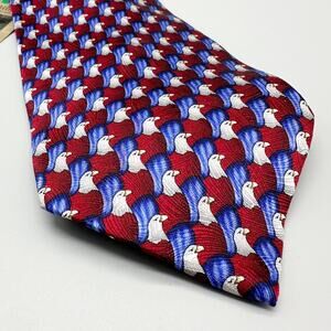 Nature Conservancy African Fish Eagle Tie Silk Red Blue Bird Print NWT Mens